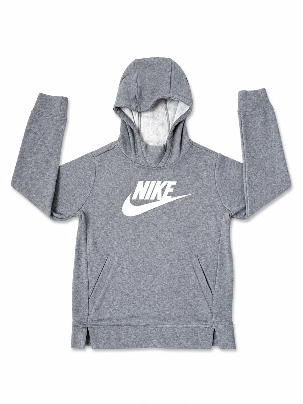 Nike Girls Club Fleece HBR Pullover Hoodie Gray Heather White Size M BV2717